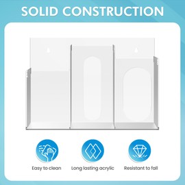 WAHFAY Acrylic Hygiene Dispenser Sanitation Station with Three Compartment, Gloves Masks Hairnets Acrylic Box Holder, Wall Mount or Tabletop Acrylic Clear Storage Containers Set of 2