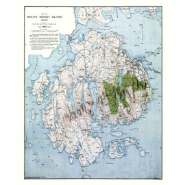 MAPS OF THE PAST Historic County Map - Mount Desert Island Maine - Bates 1917-23 x 28.21 - Vintage Wall Art