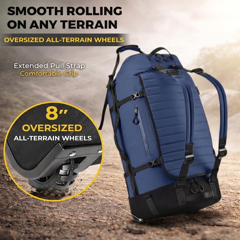 86L Foldable Rolling Duffel Backpack with Wheels - Extra Large