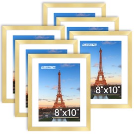 FIXSMITH 8x10 Picture Frame Bulk-6 Pack, Gold Picture Frames Collage Wall Decor, Wall & Tabletop Picture Frames, Photo Frame with HD Plexiglass, Display Pictures 5x7 with Mat or 8x10 Without Mat