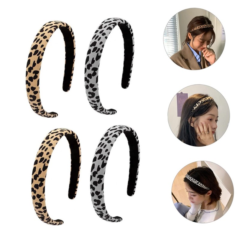 Vaguelly 4Pcs Leopard Wide Hair Hoops for Women Breathable Cloth