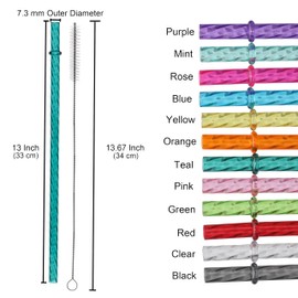 Dakoufish 13" Long Reusable Clear Plastic Replacement Drinking Straws for 32 oz,40 oz & 100 oz Jar/Tumblers, Set of 12 Swirl Straws with Cleaning Brush (13inch,12color)