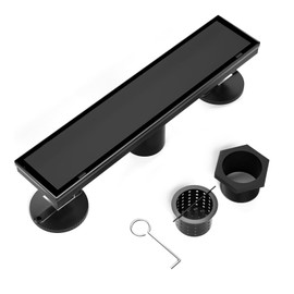 BARONAGE Linear Shower Drain 12 Inch Matte Black Rectangular Shower Floor Drain with Accessories