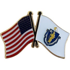 USA and Massachusetts Flag Die-struck Metal Friendship Lapel Pin with Butterfly Clasp Closure