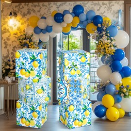Hushee 6 Pcs Large Lemon Party Decorations Boxes, 12 Inch Capri Lemon Cardboard Box Backdrop Bowl Party Decor Props Boxes for Birthday Baby Shower Wedding Supplies