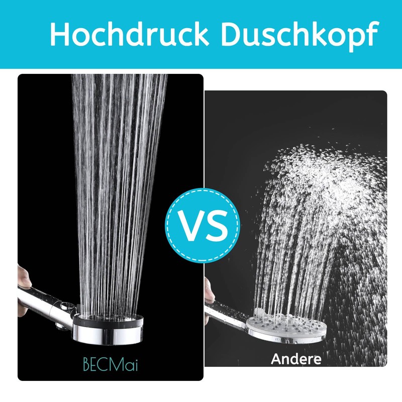 BECMai Duschkopf Filter mit schlauch, Hochdruck Duschkopf, Wassersparend Duschbrause Anti