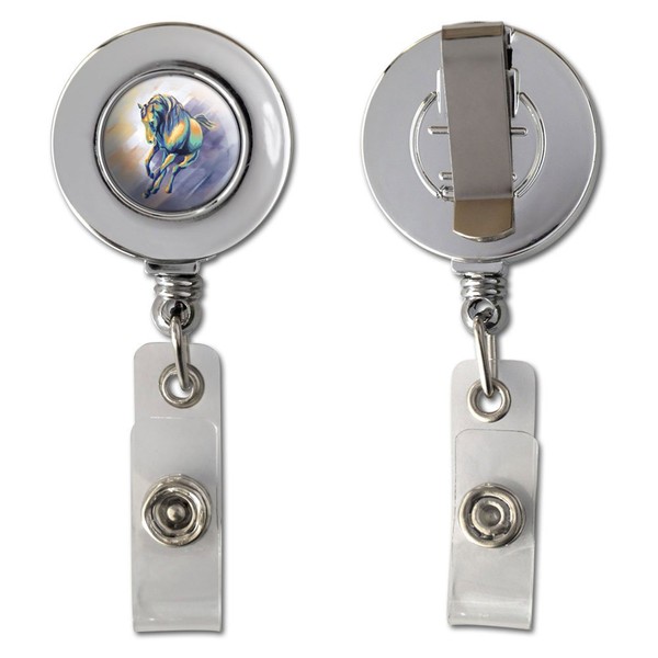 Horse Running - Painting Retractable Reel Chrome Badge ID Card Holder Clip