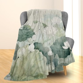 Ti Caldi Floral Blanket - Soft, Cozy, Lightweight Flannel Throw Blankets for Couch, Bed, and Travel - Fuzzy, Fluffy Decor Perfect for Outdoor Use and Home Decor, Beautiful Lotus Design 60×50 in