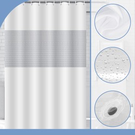 COSORO PEVA Shower Curtain 180x180cm,Heavy Duty Plastic White Spliced Weighted Shower Curtains Mould Proof Resistant Waterproof Bath Curtains with 12 Hooks for Wet Room,Bathroom,Shower Stall,Bath Tub