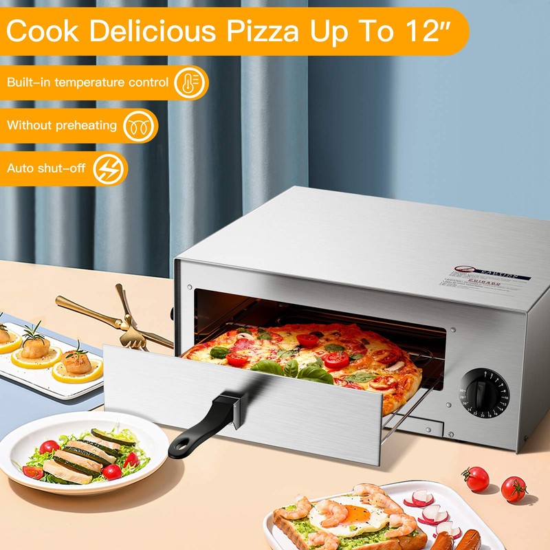 Electric Pizza Oven, Stainless Steel Pizza Baker With Auto Shut-off,