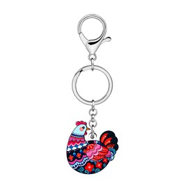DUOWEI Cute Boho Hen Chicken Keychain Key Ring Chicken Gifts for Women Girls Farm Animal Lovers Car Keys Wallet Accessories (Colorful)