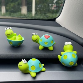 JARPSIRY 4 Pcs Mini Resin Tortoise Figurines Cute Car Accessories, Funny Turtles Rear View Mirror & Dashboard Decorations, Car Interior Ornaments, Fairy Garden Landscape Decor