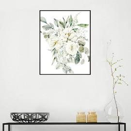 White Flowers Leaves Fern Eucalyptus Green Forest DIY 5D Diamond Painting by Number Kit, White Plants Diamond Embroidery Paintings Cross Stitch for Home Decor 12x16 inch