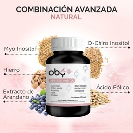 OBY Pure Inositol | 2 Pack - 240 capsulas (120 caps por frasco) | Myo Inositol, D-Chiro Inositol, Acido Folico, Hierro, Extracto de Arándano