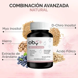 OBY Pure Inositol | 2 Pack - 240 capsulas (120 caps por frasco) | Myo Inositol, D-Chiro Inositol, Acido Folico, Hierro, Extracto de Arándano