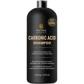 INFINA ESSENTIALS Carbonic Acid Shampoo for Men & Women - Sulfate Free Hair Growth Stimulating Saw Palmetto Shampoo with Rosemary Oil - DHT Blocker & Scalp Cleansing Formula - 16 fl oz, Black