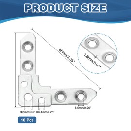 PATIKIL 3.35" x 3.35" L Shape Corner Bracket, 10 Pcs Galvanized Metal Corner Brace 90 Degree Right Angle with 7 Holes for Wooden Furniture, Shelf Support, Silver Tone