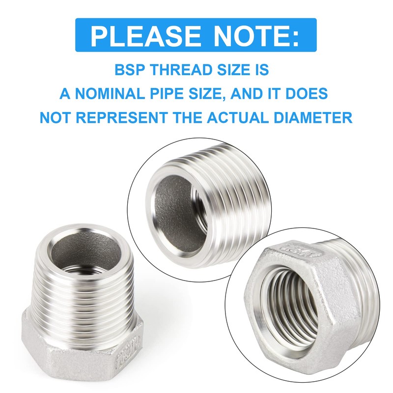 ERGAOBOY 2 pieces 304 stainless steel reducer hexagonal socket, 3/8