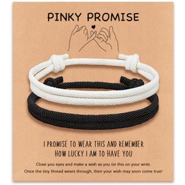 Matching Adjustable Rope Bracelet for Couples, Husband Bracelet Anniversary Valentines Day Birthday Christmas Gift for Him and Her (Pink Promise)