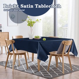 RUDONG M 1 Pack 54 x 54 Inch Square Tablecloth, Navy Blue Satin Tablecloth, Silky Satin Square Table Cloth, Bright Smooth Satin Table Cover for Wedding, Banquet, Party Dinning Decoration
