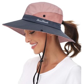 Vikodah Women-Sun-Hat Safari-Sun-Protection Bucket - Beach-Outdoor Summer Hat Ponytail-Wide-Brim Breathable (22"-23") Pink