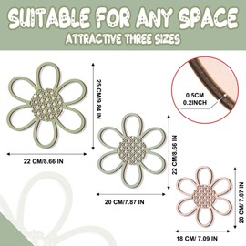 Maitys 3 Pieces Boho Daisy Wall Decor Natural Rattan Flower Wall Hanging Art Wooden Boho Nursery Flowers Decor for Home Nursery(Bright Color)