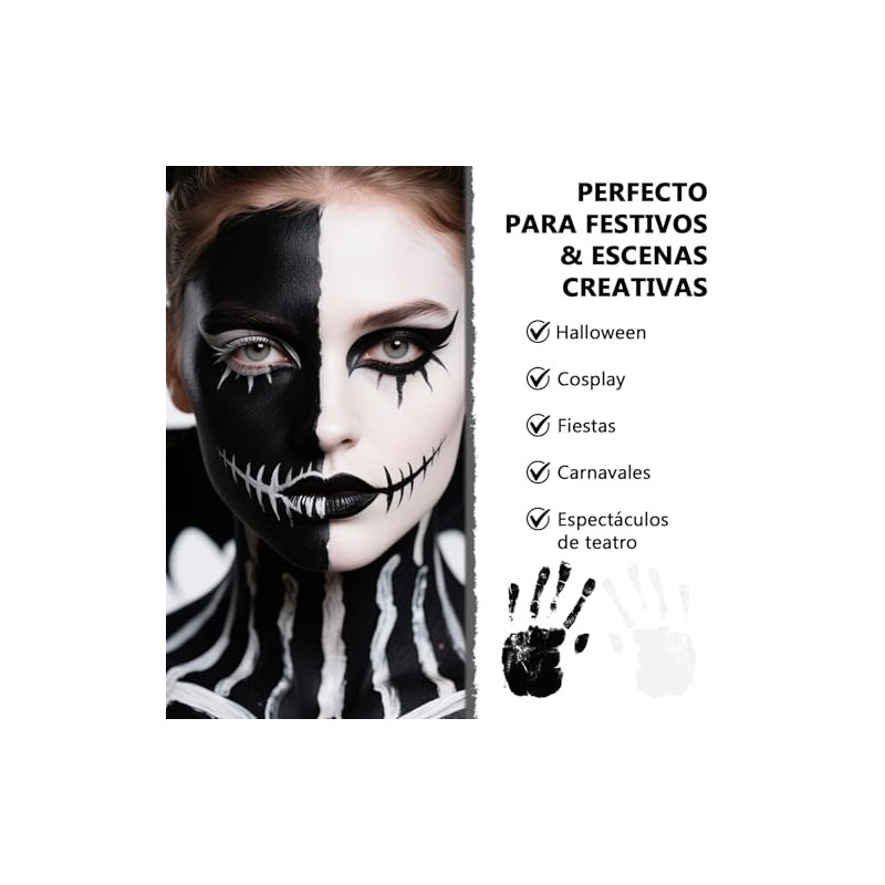 Erinde Pintura Profesional Para Rostro y Cuerpo, #Negro + Blanco