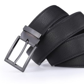Glamicci Men's Genuine Leather Dress Belt 3.3cm wide |Scratch Resistant Real Leather Black Belt For Men Style-01.06 (Black-GM Buckle, 29-32” Waist (107cm/42”Strap))