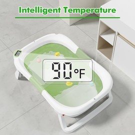 napei Collapsible Baby Bathtub,Baby Bath Tub with Soft Cushion & Thermometer,Baby Bathtub Newborn to Toddler 0-24 Months,Portable Travel Baby Tub,Green