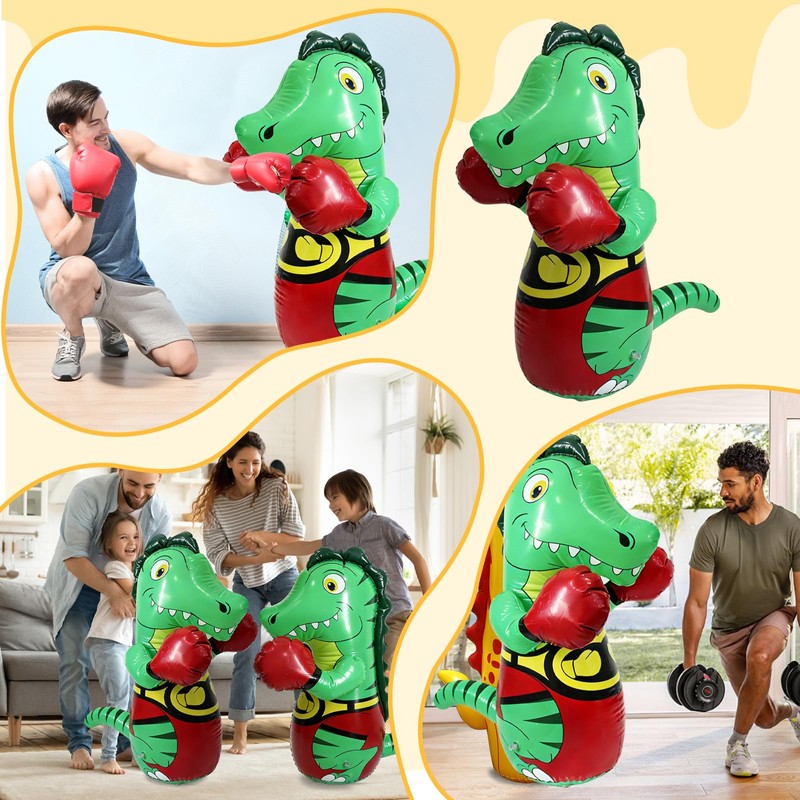 Inflatable Tumbler Dinosaur Punching Bag, 47" Blow up Boxing Dinosaur,Bounce