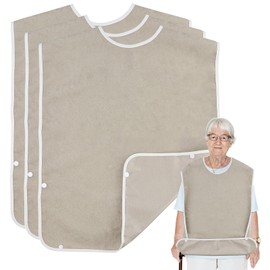 KZNKZN 3 Pack Adult Bibs for Elderly Washable, Feeding Adult Bib with Crumb Catcher Waterproof Clothing Protectors for Adult Elderly and Disabled(Brown)