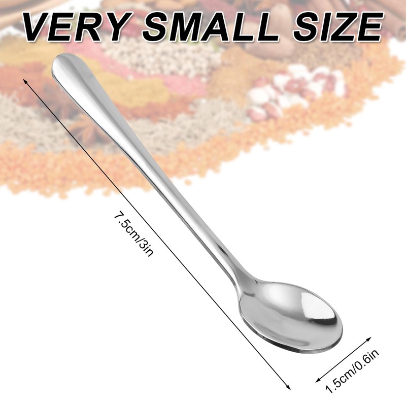 6pcs Tiny Stainless Steel Spoons, 3x0.6 Inch Mini Condiment Spoons