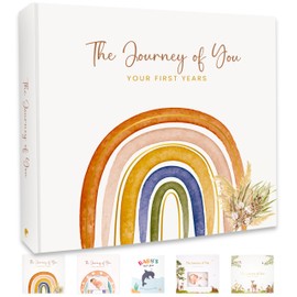 Baby Memory Book, First 5 Years Milestone Journal, Gender Neutral Baby Scrapbook, 108 Pages, Flat-Lay Hidden Wire-O Binding, FSC-Certified Archival Paper, Keepsake Box and Envelope, Boho Rainbow Album