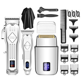 Roziapro Hair Clippers for Men Zero Gapped T-Blade Trimmer Rechargeable Foil Shavers Professional Hair Cutting Kit (Silver)