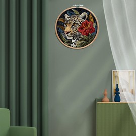 IUHUI Embroidery Kit for Beginners and Adults, Lovely Animals, Gorgeous Patterns, DIY Hand Sewing, Embroidery Kit with Hoops (Black Dotted Leopard)