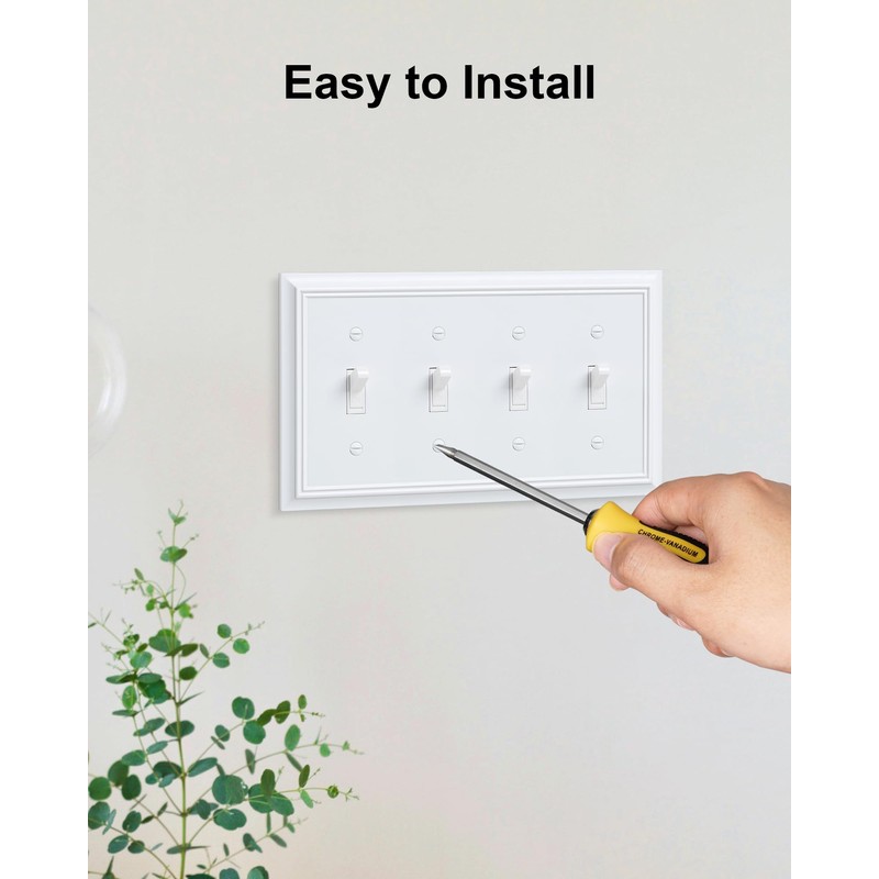 2-Pack Quad Toggle Light Switch Cover Plate, Pure White Decorative