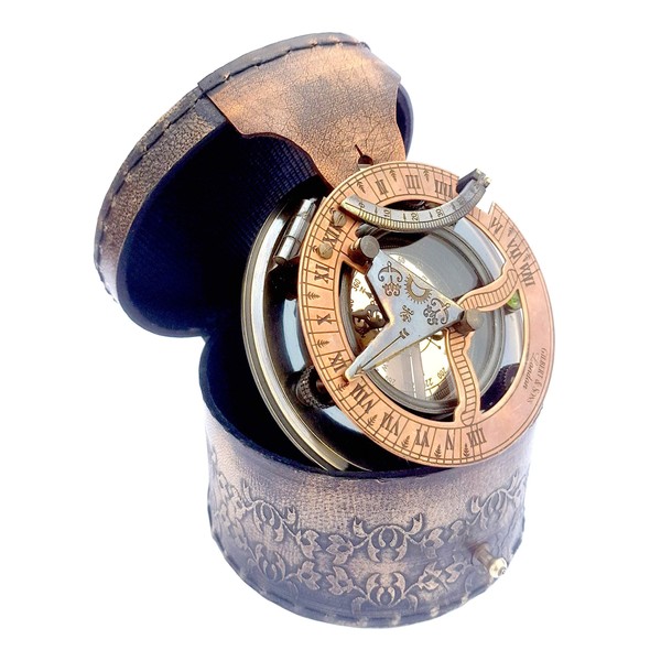 Brass Nautical - Handmade Brass Sundial Compass in Gift Box Sun Dial Watch Navigation