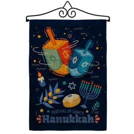 Breeze Decor Festival of Lights Garden Flag Set Wall Hanger Winter Hanukkah Candle Bonsai Menorah Jewish Chanukah David House Decoration Banner Small Yard Gift Double-Sided, 13"x 18.5", Thick Burlap