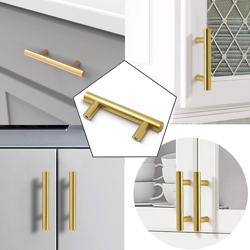 CCHONG 5 Pack Gold Stainless Steel Modern Cupboard Handles (150mm