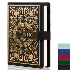 TIEFOSSI Sealed Journal for Women, Vintage Flower Diary with Combination Lock B6 Secret Notebook for Girls, Refillable Lined Paper (Black)