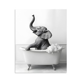 TutuBeer Funny Bathroom Animal Pictures Black and White Elephant in Bathtub Wall art Animal Bathroom Wall Art Funny Elephant Picture for Wall Decor Ready to Hang 8''x10''
