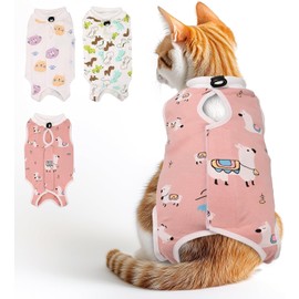 3 PCS Cat Recovery Suit for Spay Abdominal Wounds Female, Cat Onesie for Cats After Surgery, Cat Surgery Recovery Suit Breathable Alternative Kitten Onesie for Cats Anti Licking (Multicolor, S)