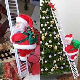 HAOZAIKEJI Electric Santa Claus Climbing Ladder Santa Climbing Up and Down Christmas Santa Musical Moving Santa Figure Xmas Novelty Decorations Tree Hanging Ornaments for Indoor Outdoor Party Decor