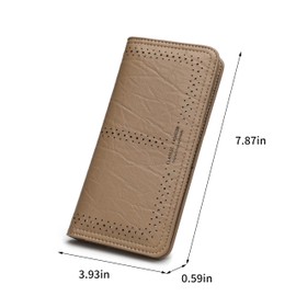 ANFUMAN Rfid Slim Wallet for Womens Thin Card Holder Travel Wallet Bifold Clutch Long Ladies Billfold, Light Brown, Minimalist