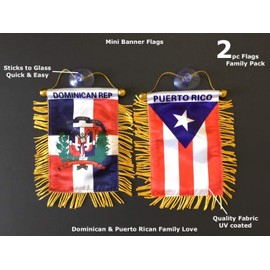 Puerto Rico & Dominican Republic Flags for Cars Home (2) Two Sides Family Pack