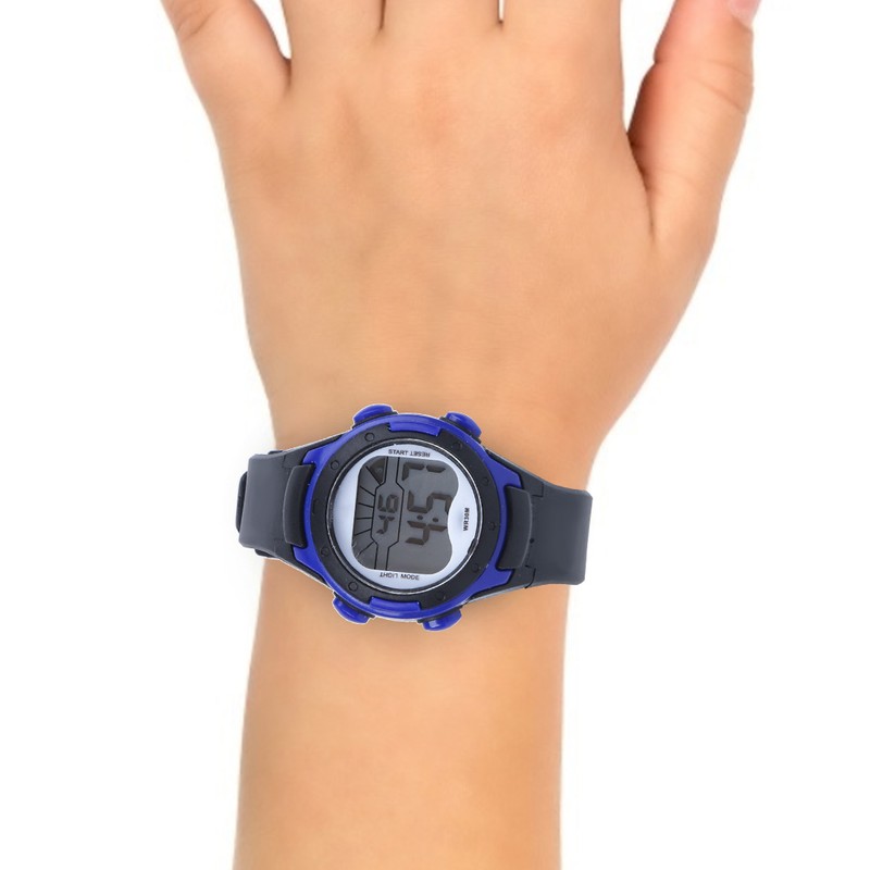 Electronic Watch Children Sports 3ATM Waterproof PU Strap Wrist WatchBlack