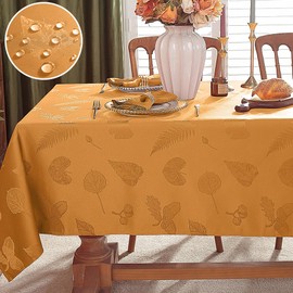 SASTYBALE Fall Tablecloth for Rectangle Tables, Jacquard Heavy Duty & Spill Proof Table Cloth with Autumn Leaves, Washable Table Cover for Thanksgiving Harvest Holidays (Rectangle, 60" x 120", Amber)