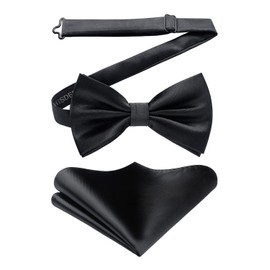 HISDERN Men's Bowtie, One-Touch, Plain, Striped, Hook Type, Bowtie with Square Set, Easy to Put on and Take Off, Washable, Entrance Ceremonies, Weddings, Receptions, Chorus, Parties, 11 Colors, 12