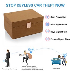 JXE JXO Faraday Box for Car Keys, Faraday Box, Key Fob Protecter, Car Key Signal Blocking Boxs, Shielding Pouch PU Leather(Imitation Wood)