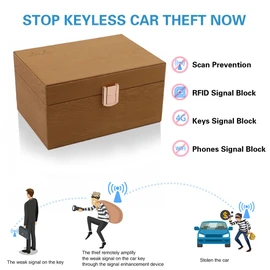 JXE JXO Faraday Box for Car Keys, Faraday Box, Key Fob Protecter, Car Key Signal Blocking Boxs, Shielding Pouch PU Leather(Imitation Wood)